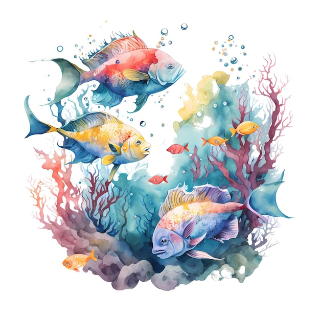 Ocean fishes colorful 4096px png transparent 300dpi digital tshirt pod clipart book cover wallart