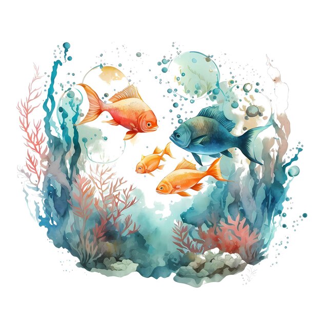 Ocean fishes colorful 4096px png transparent 300dpi digital tshirt pod clipart book cover wallart