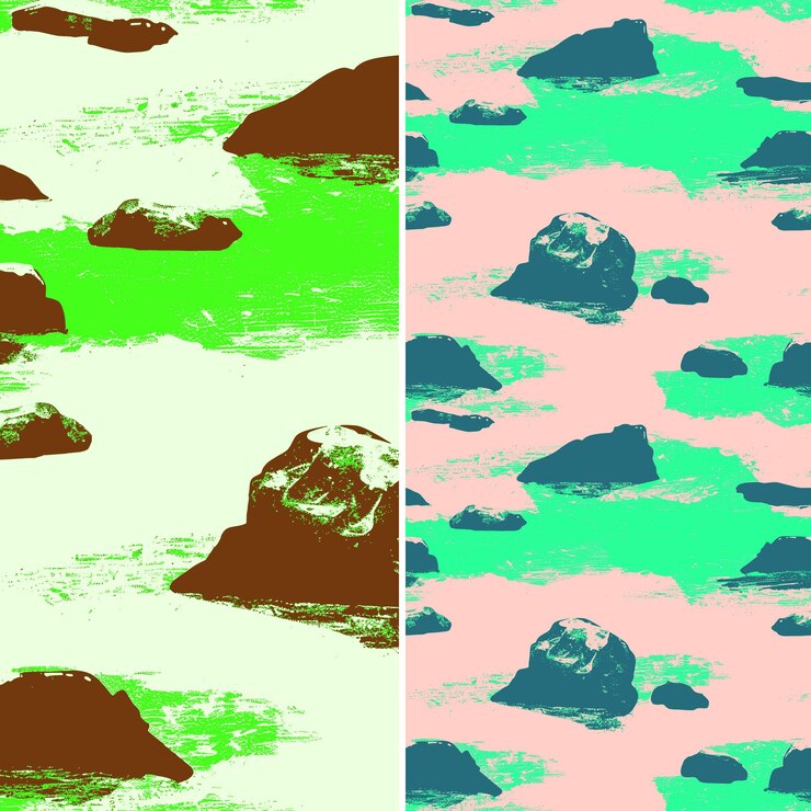 PSD ocean shore with rock silhouette arranged in a rugged patter nature pattern vector designs