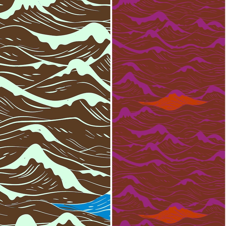 PSD ocean surface with wave silhouette arranged in a textured pa nature pattern vector designs