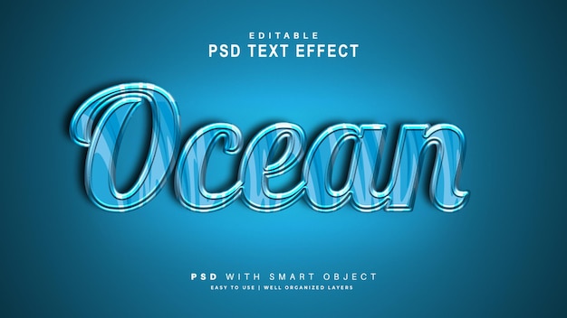 PSD Текстовый эффект океана. редактируемый текстовый смарт-объект