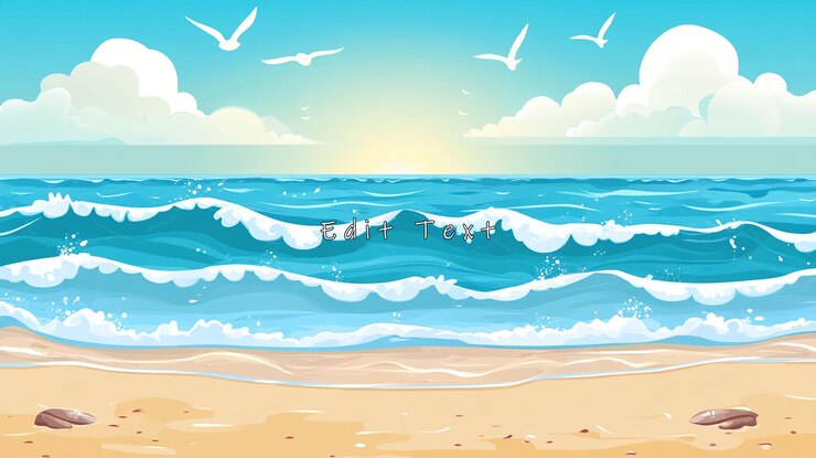 PSD ocean waves crashing on sandy beach at sunset