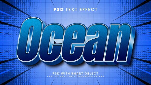 Ocean woda morska 3d edytowalny styl szablonu efektu tekstu
