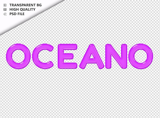 Oceano typography purple text glosy glass psd transparent