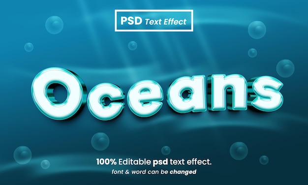 Oceans 3d editable premium psd text effect