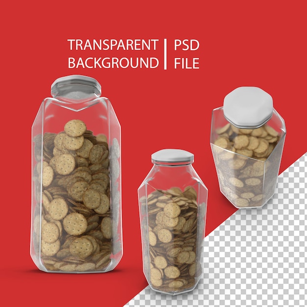 PSD octagon jar with circular crackers png