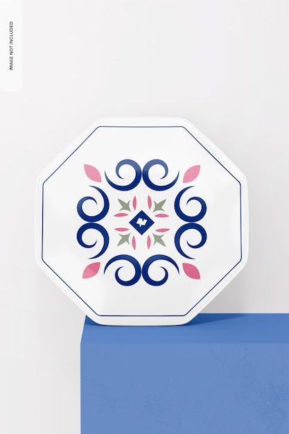 Octagonal plate mockup on podium