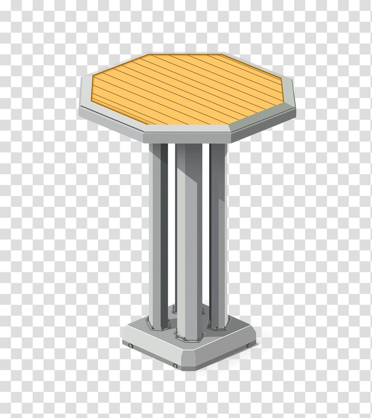 PSD octagonal yellow wooden panel stand on transparent background