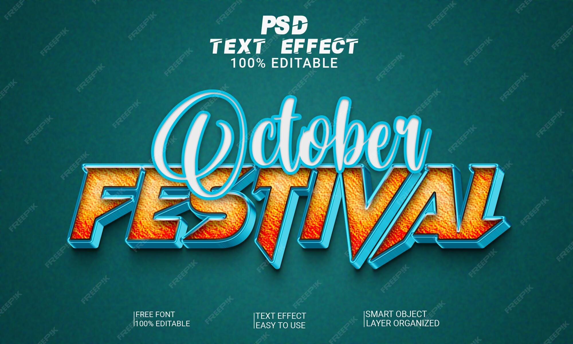 Premium PSD October festival 3d editable text style effect premium
