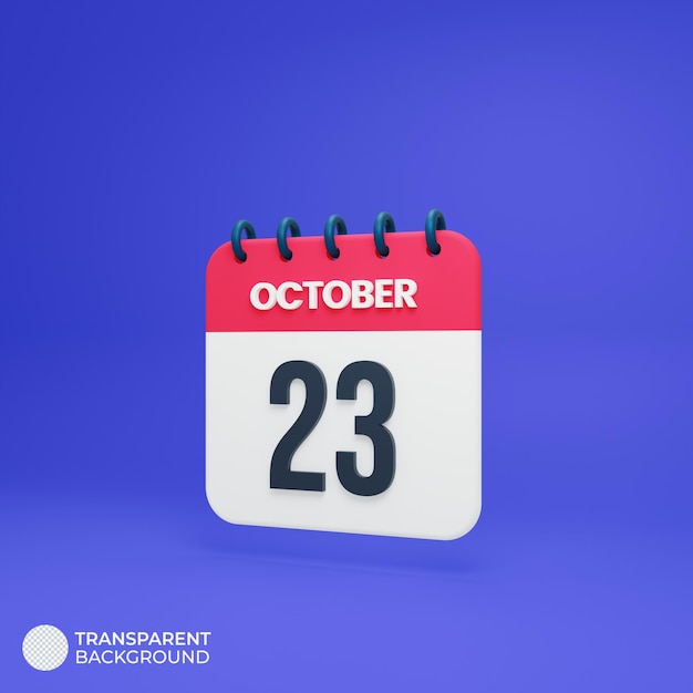 October realistic calendar icon 3d rendered october 23