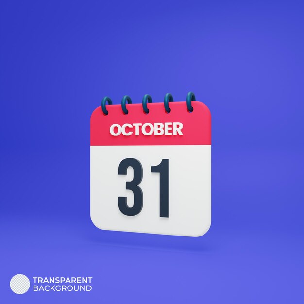 October realistic calendar icon 3d rendered october 31