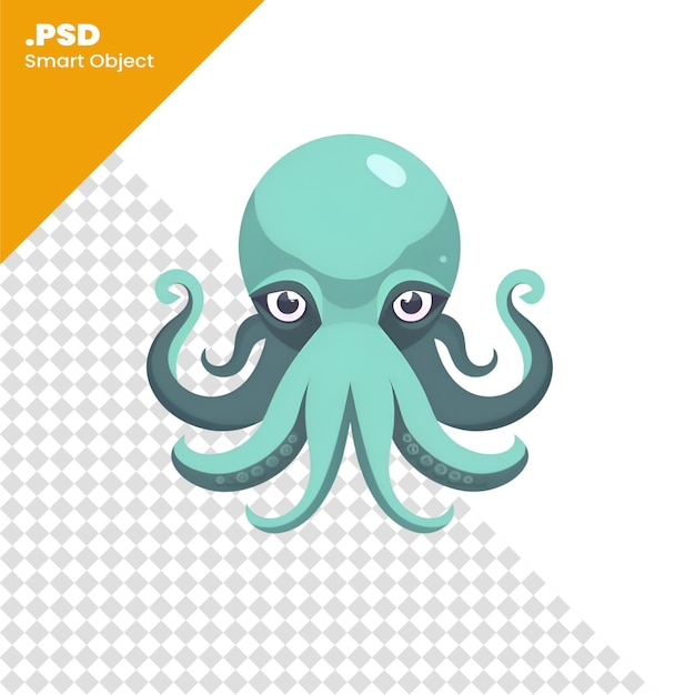 웹 및 모바일 앱 디자인 Psd 템플릿을 위해 색 배경에 고립된 문어 만화 터 일러스트레이션