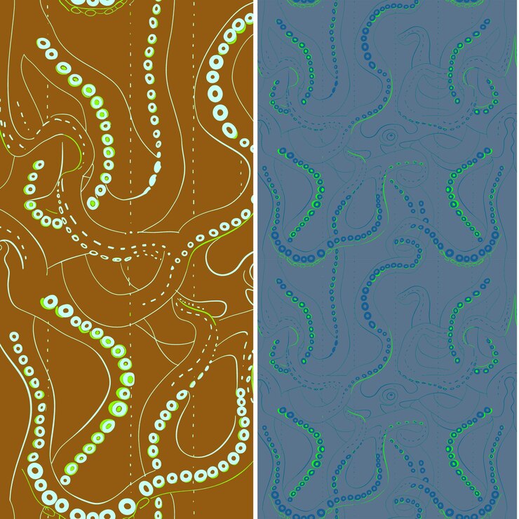 PSD octopus with tentacle silhouette line art minimal graphic de nature pattern vector designs