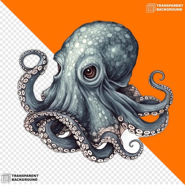 Octopuses head digital sticker isolated on transparent background