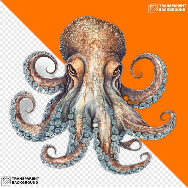 PSD octopussen hoofd digitale sticker geïsoleerd op transparante achtergrond