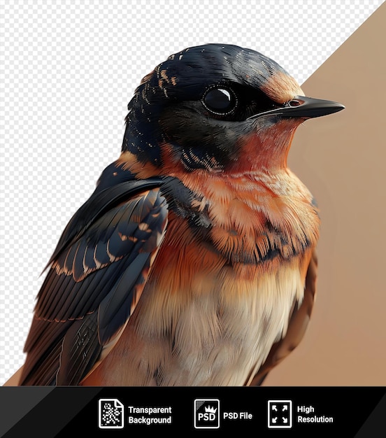 PSD odizolowany ptak z czarną głową, okiem i dziobem siedzący na brązowym tle png