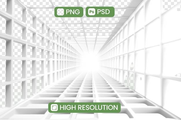 Odkrywanie abstrakcyjnego białego tunelu Wysokiej rozdzielczości 3D renderowanie siatek geometrycznych ścieżek i światła Idealne dla tła i inspiracji projektowej Pokazywanie koncepcji projektowania architektonicznego i graficznego