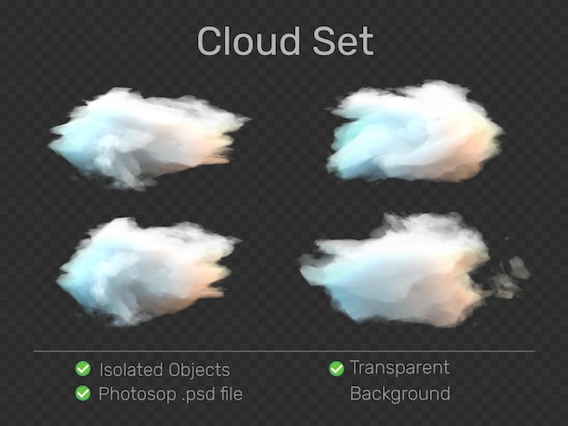 PSD odrobina chmur na przezroczystym tle realistyczny zestaw chmur 3d plik psd premium
