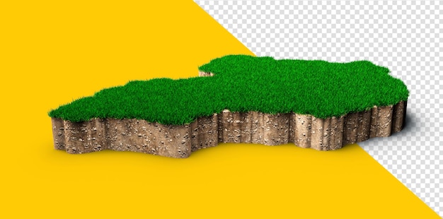 Oeganda kaart bodem land geologie dwarsdoorsnede met groen gras en rotsgrond textuur 3d illustratie