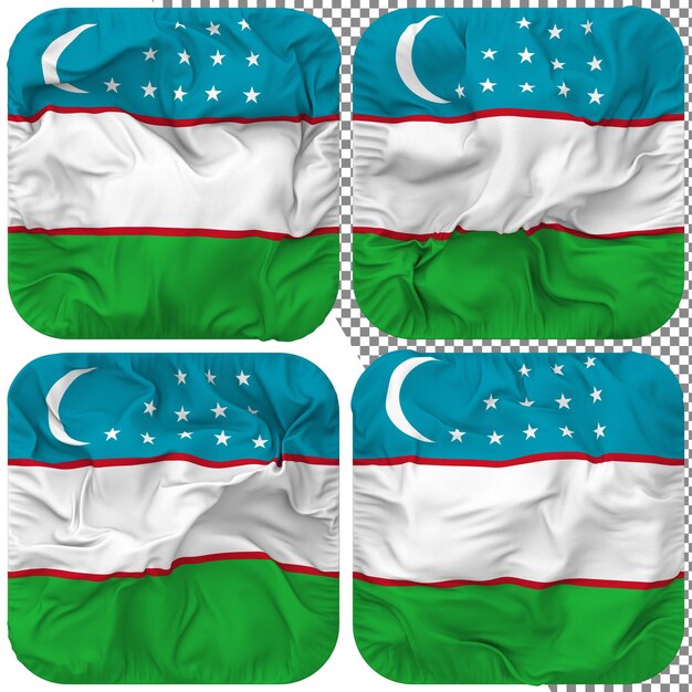 PSD oezbekistan vlag schildknaap vorm geïsoleerd verschillende zwaaien stijl hobbel textuur 3d-rendering