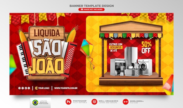 PSD oferty banerowe obchodów czerwca w portugalskim renderowaniu 3d dla kampanii marketingowej w brazylii