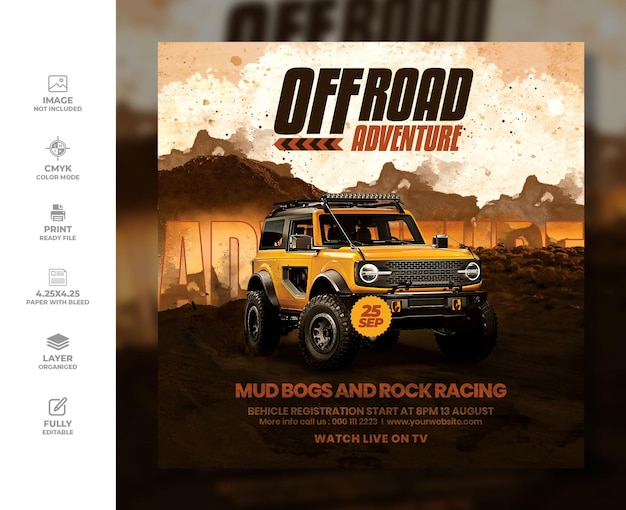 PSD off road adventure flyer and instagram post design template