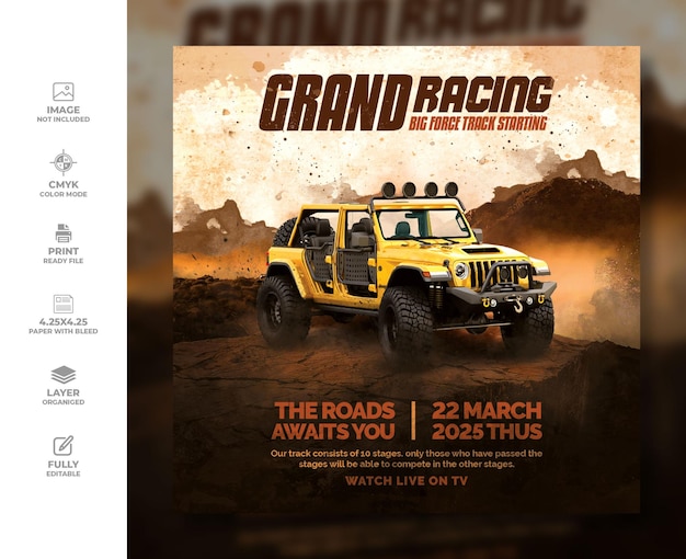 PSD off road adventure flyer and instagram post design template