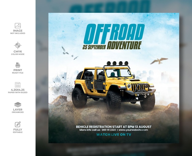 Off road adventure flyer and instagram post design template