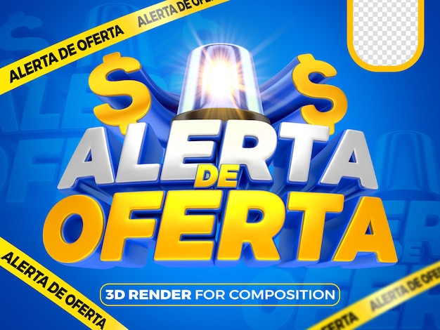 PSD offer alert for brazilian 3d blue and yellow portuguese composition