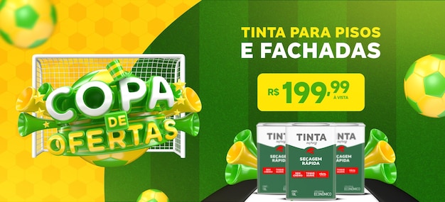 Offer cup banner in 3d render for brazil marketing campaign in portuguese