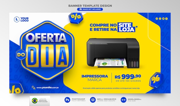 PSD offerta del giorno banner post in portoghese rendering 3d per la campagna di marketing in brasile