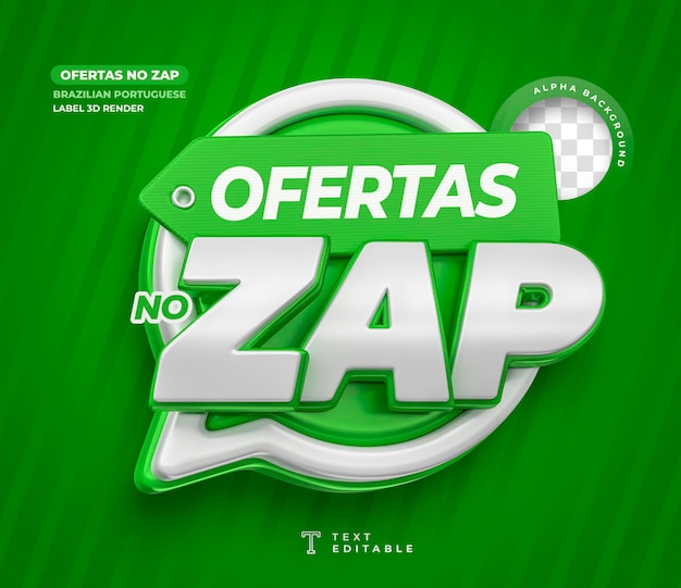 Offer label in brazilian portuguese offers on zap with transparent background in 3d render