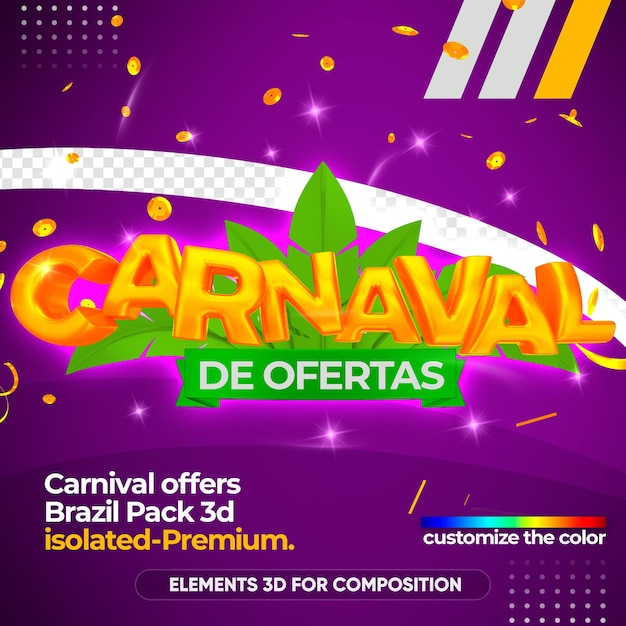 PSD offre il logo di carnevale nella rappresentazione 3d