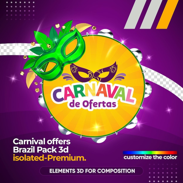 PSD offers carnival logo in 3d rendering