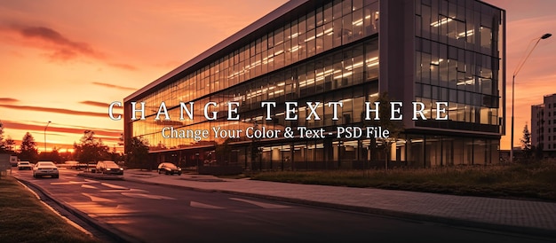 PSD office building exterior with sunset view