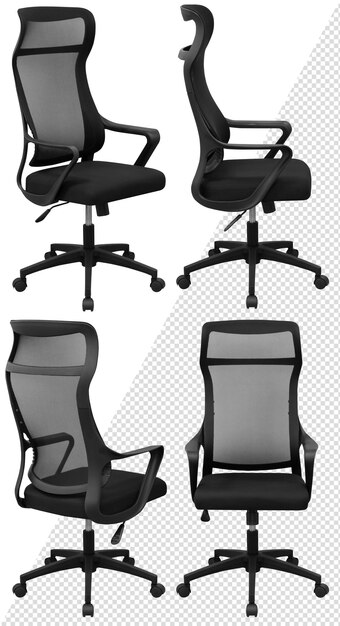 PSD office computer chair interior element isolated from the background from different angles