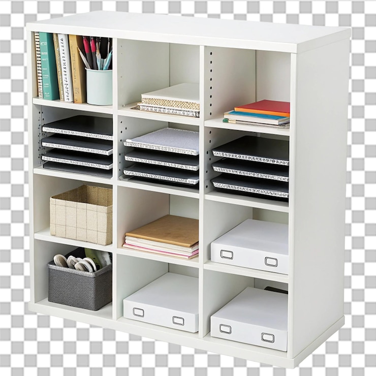 PSD office cubbyholes isolated on transparent background