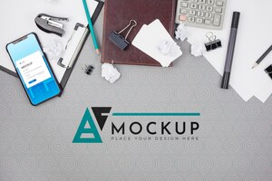 office desk with accessories business mock-up
