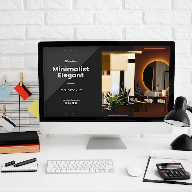 PSD コンピュータモックアップ付きオフィスデスク