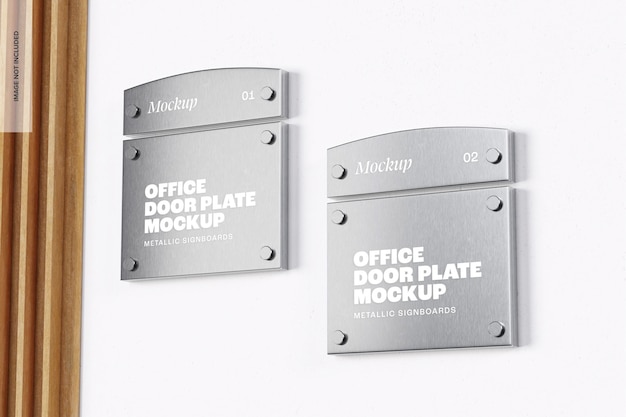 Office door plates mockup, low angle view