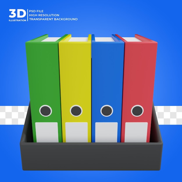 La raccolta 3d della cartella di file di office rende l'illustrazione 3d psd premium