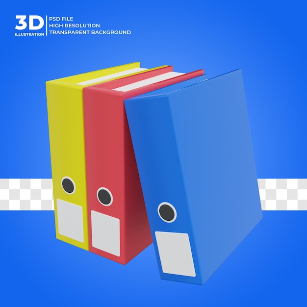 PSD la raccolta 3d della cartella di file di office rende l'illustrazione 3d psd premium