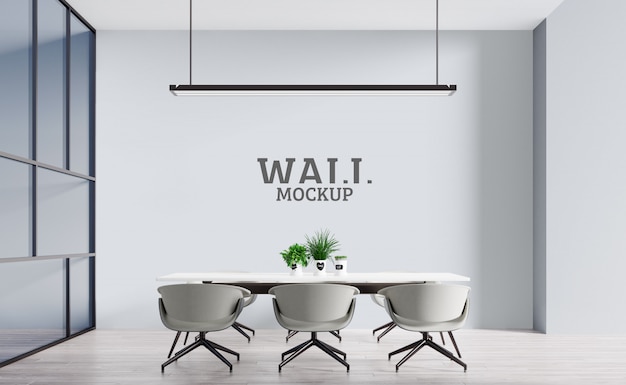 The office has neutral colors. wall mockup