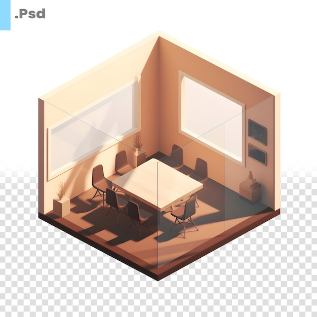 PSD office interior isometric view 3d rendering computer digital drawing psd template