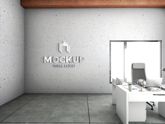 PSD logo dell'ufficio nel mockup della parete