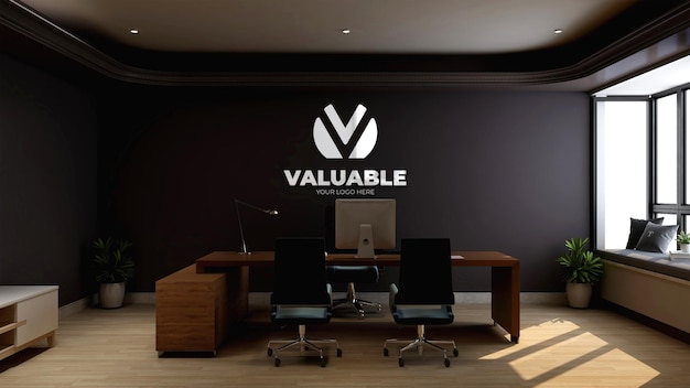 Office manager kamer muur logo mockup