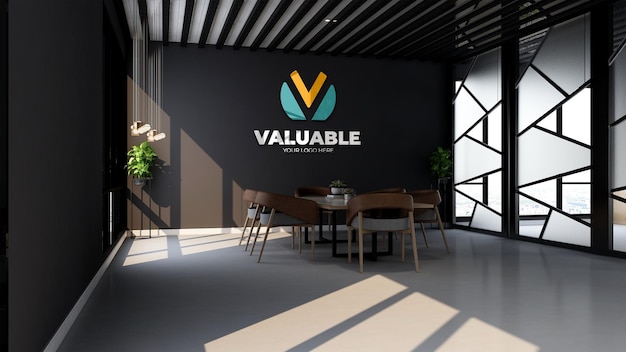 Office meeting room 3d render wall logo mockup