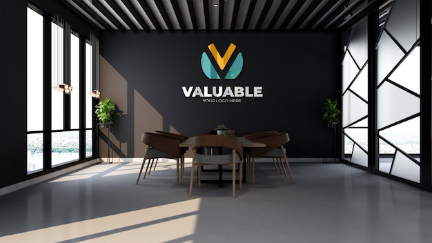 PSD office meeting room 3d render wall logo mockup