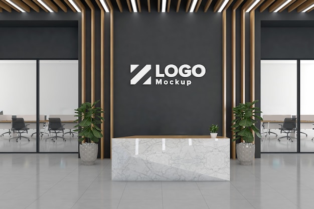 Office Reception Desk Mockup front view interior design