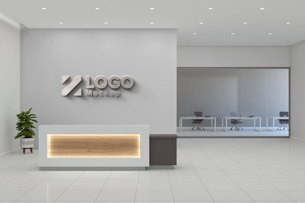 Office reception desk mockup front view interior design